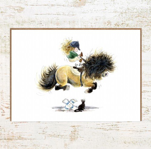 Cat Leap funny pony greetings card
