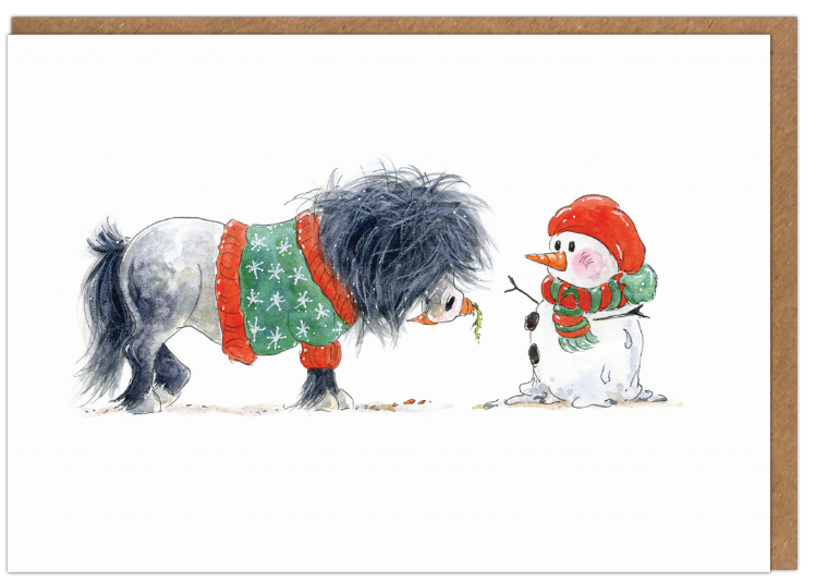 Snowman - Grey Shetland Pony in a Christmas jumper with a snowman