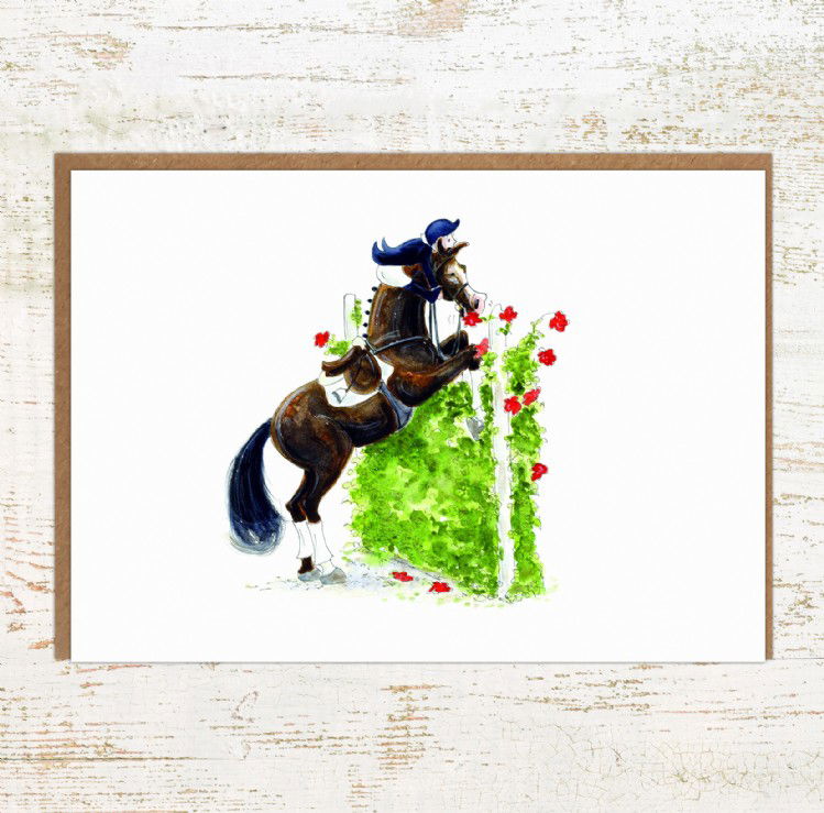 Hang in There Horse Jumping Greeting Card - Equestrian birthday cards