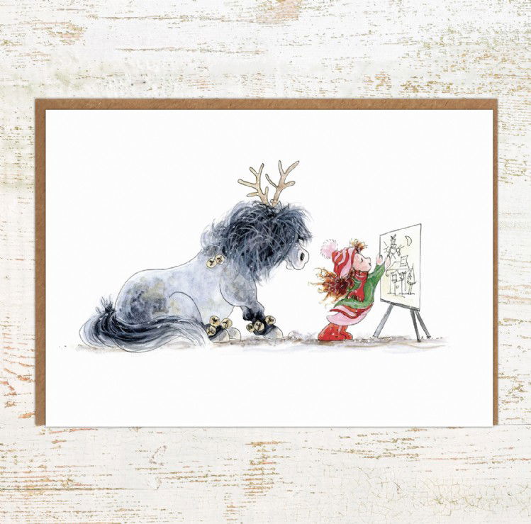 Shetland pony greeting card - Santa's Helper Pony Christmas card