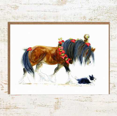 Jingle Bells Shire Horse Christmas Card with Pony Nut Gifts