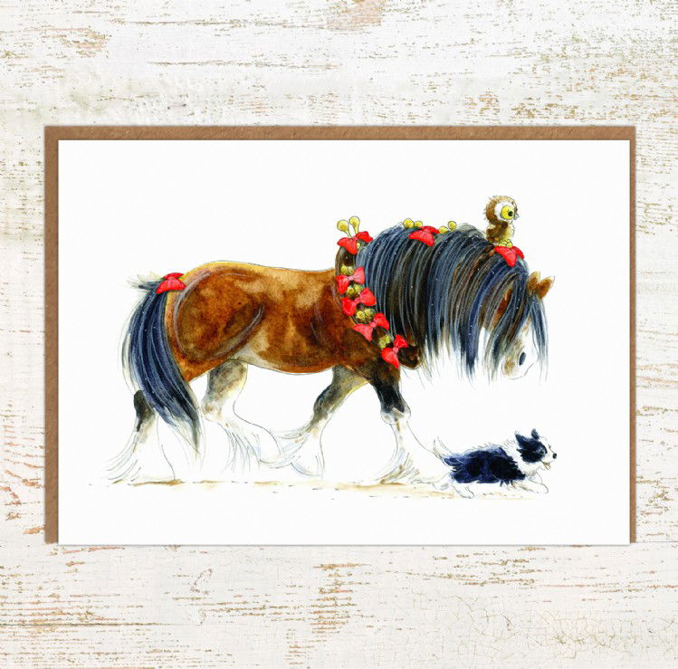 Jingle Bells Shire Horse Christmas Card with Pony Nut Gifts