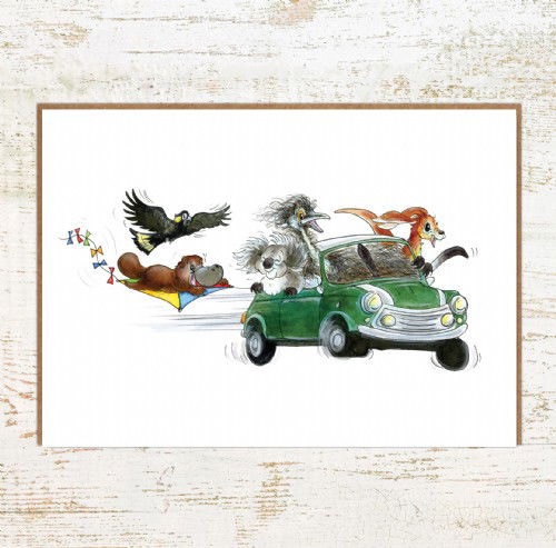 Mini Car Australian Animal Greeting Card
