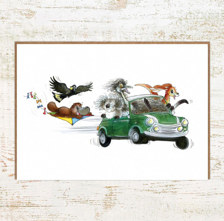 Mini Car Australian Animal Greeting Card