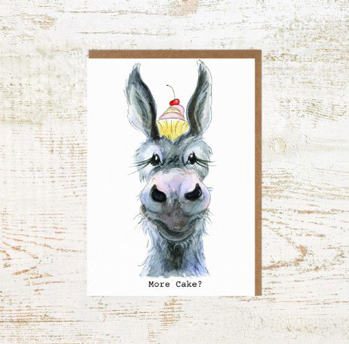 More Cake Donkey Birthday Card - Donkey greeting cards with Pony Nut