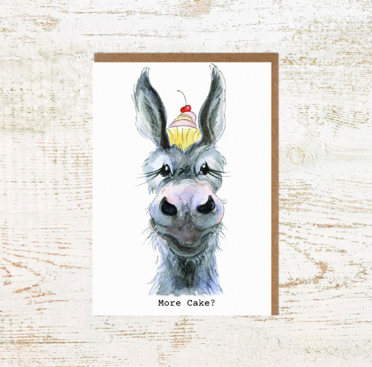 More Cake Donkey Birthday Card - Donkey greeting cards with Pony Nut