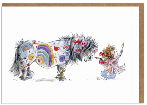 Painted Pony – Gorgeous Grey Shetland Pony Greetings Card 