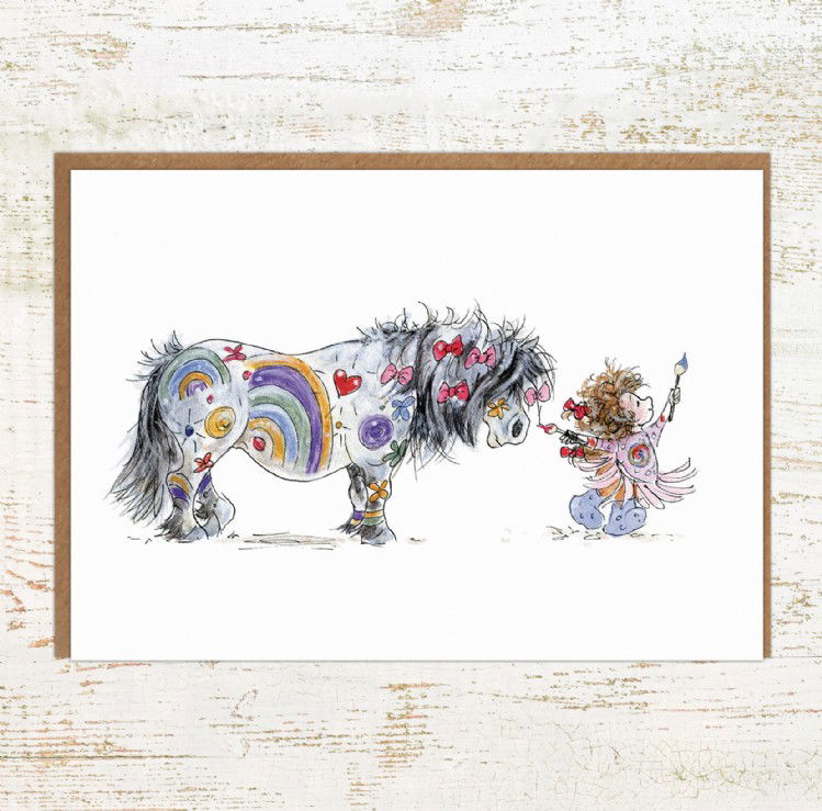 Painted Pony – Shetland Pony and Child Greetings Card 