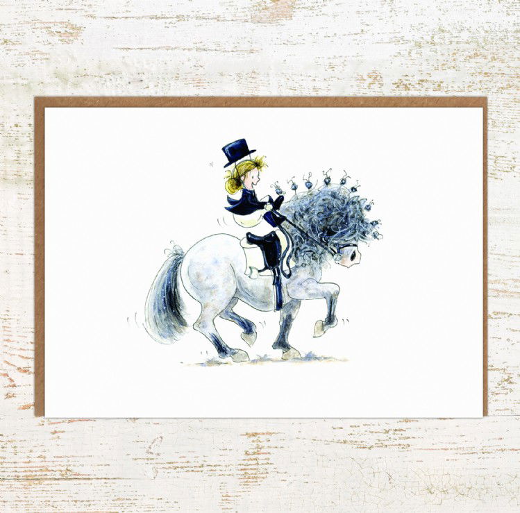Piaffe - funny dressage horse and rider greeting card