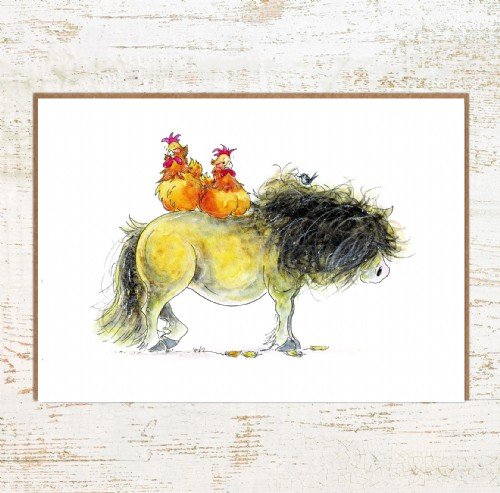 Roosting - Chickens and Pony Greeting Card
