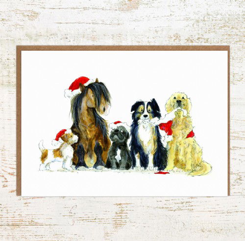 Santa Paws Pony and Dogs Christmas Card - Pony Christmas Cards and Greeting Cards