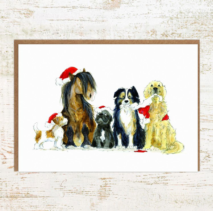 Santa Paws Pony and Dogs Christmas Card - Pony Christmas Cards and Greeting Cards