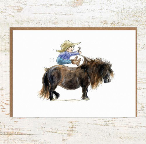 Where’s The Go Button Funny Child and Pony Greetings Card